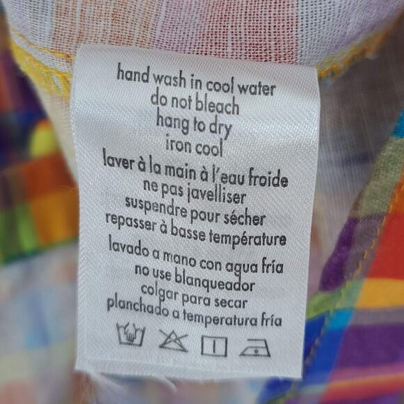 We Wore What Oversized Dad Shirt Rainbow Plaid Linen Blend Women's Size S Small - Picture 7 of 7